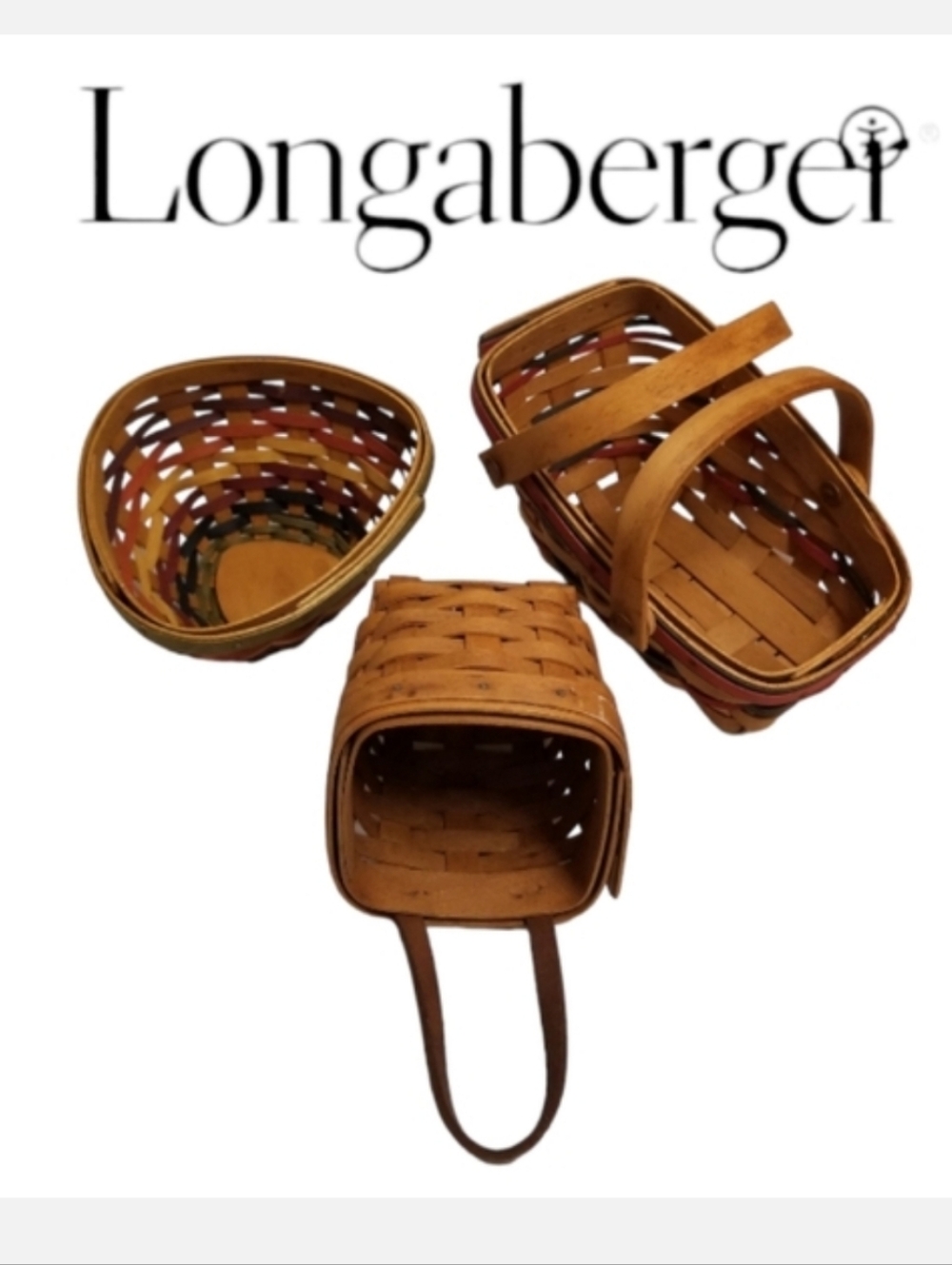 Longaberger Small Basket Set 3pc Brown & Multi Color